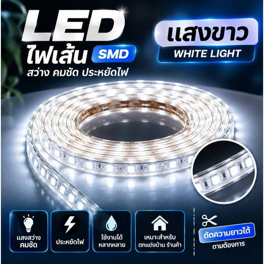 ไฟเส้น แสงขาว 22V 50เมตร