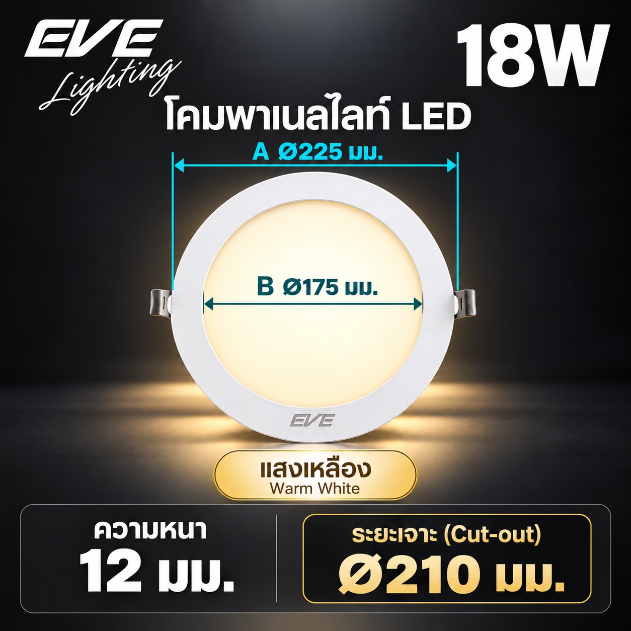 พาเนล 18W แสงเหลือง