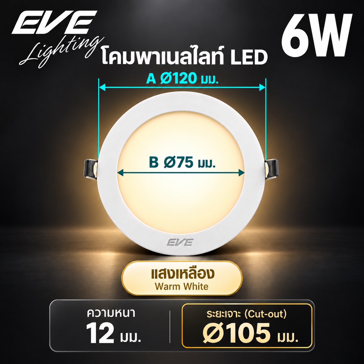 พาเนล 6W แสงเหลือง