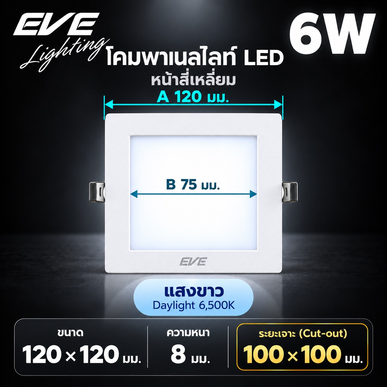 พาเนล เหลี่ยม 6W แสงขาว