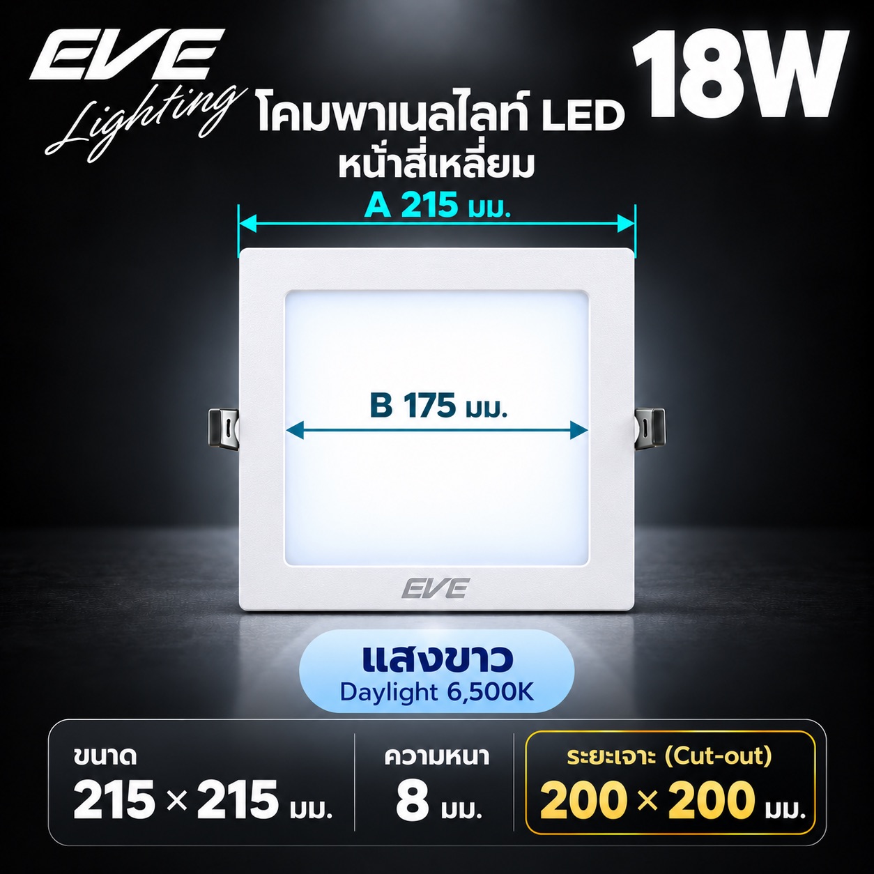 พาเนล เหลี่ยม 18W แสงขาว