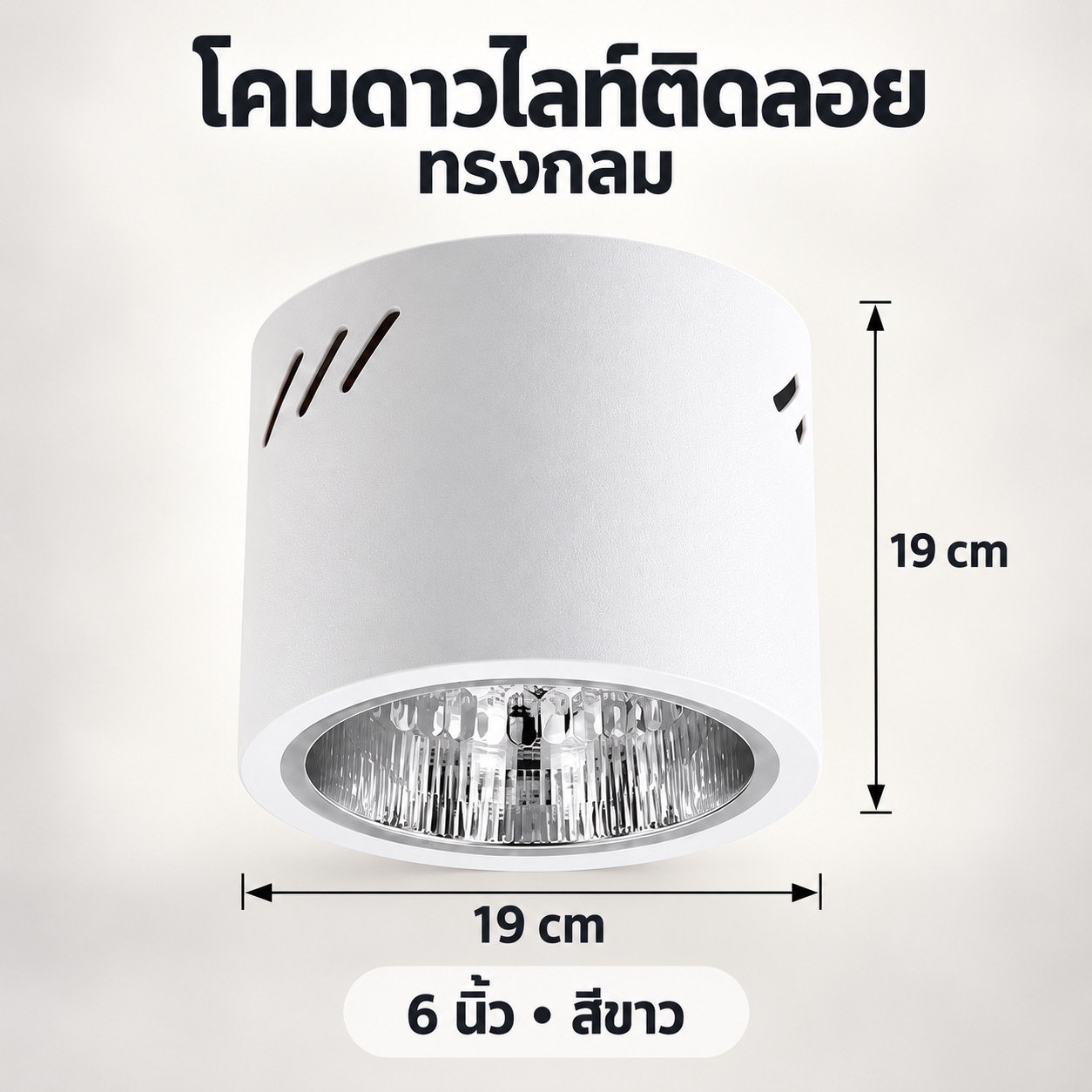 โคมดาวน์ไลท์ ติดลอย กลม 6 นิ้ว สีขาว ลายเพชร