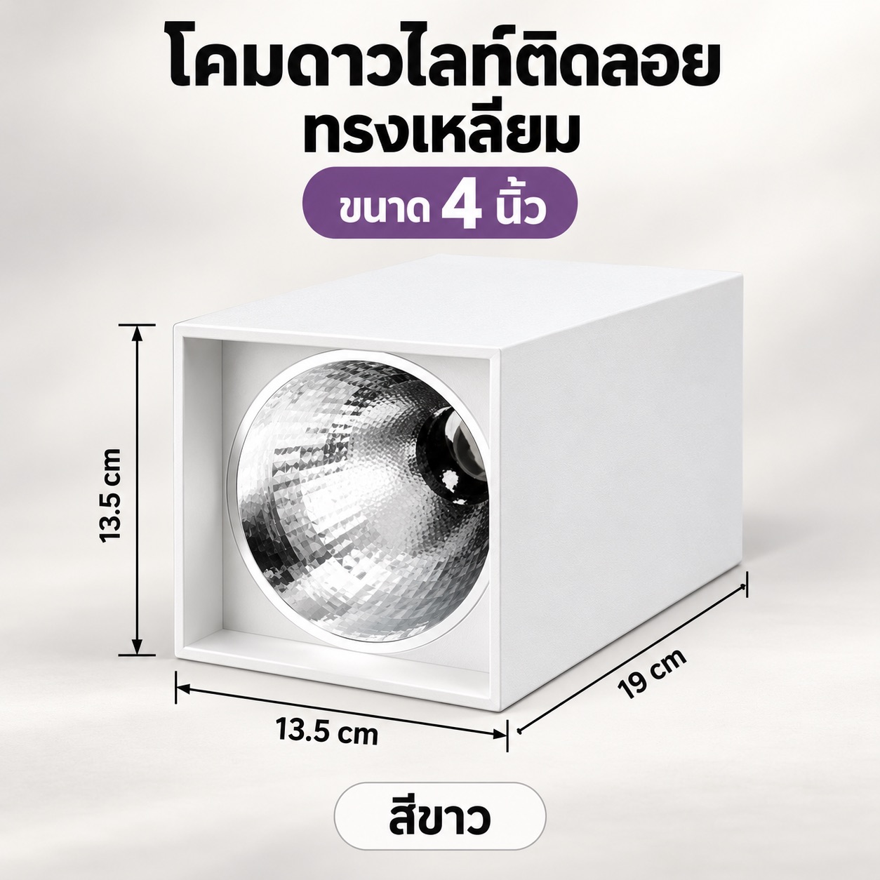 โคมดาวน์ไลท์ ติดลอย เหลี่ยม 6 นิ้ว สีขาว ลายเพชร