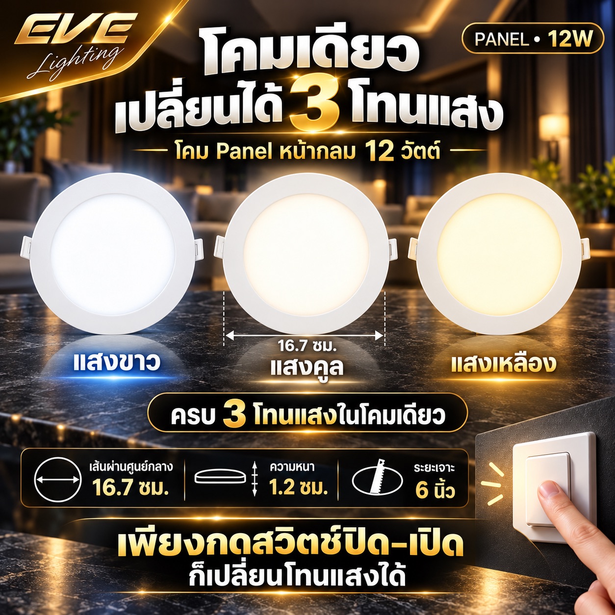 พาเนลหน้ากลม เปลี่ยนสี 12 วัตต์