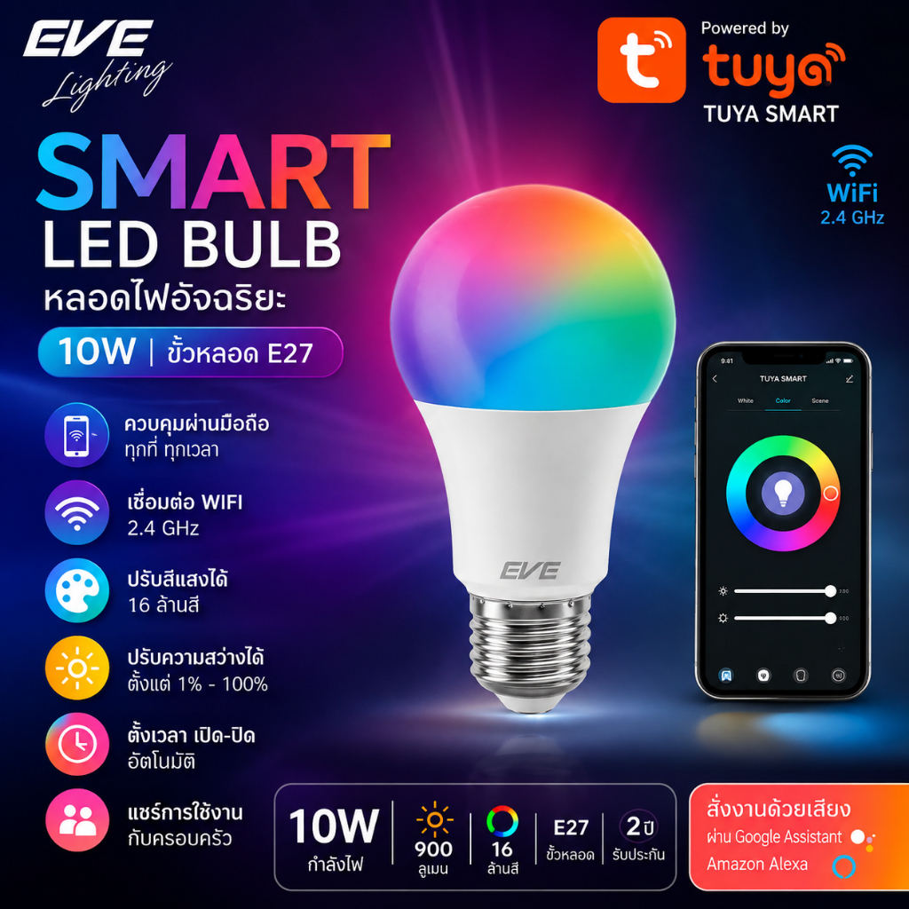 หลอดไฟอัจฉริยะ Smart WiFi 10 วัตต์ 