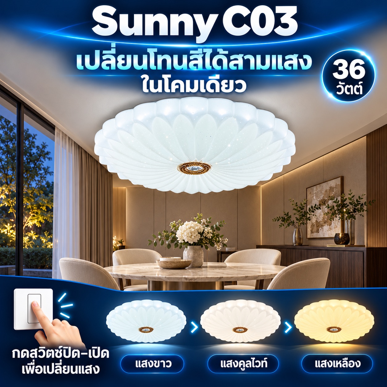 Sunny C03 เปลี่ยนสี 36 วัตต์