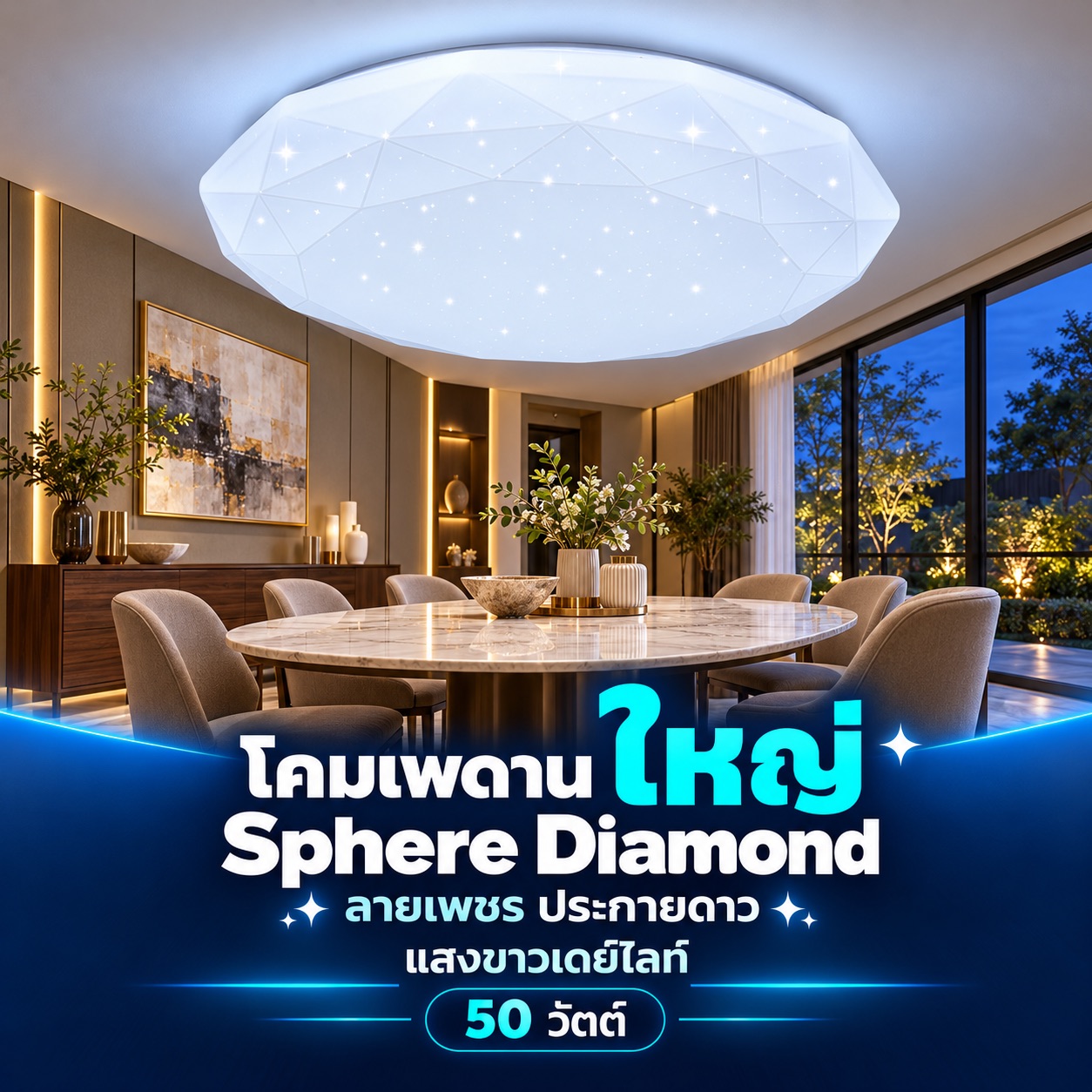 ไซส์ใหญ่ Sphere Diamond ลายเพชร 50 วัตต์ แสงขาว