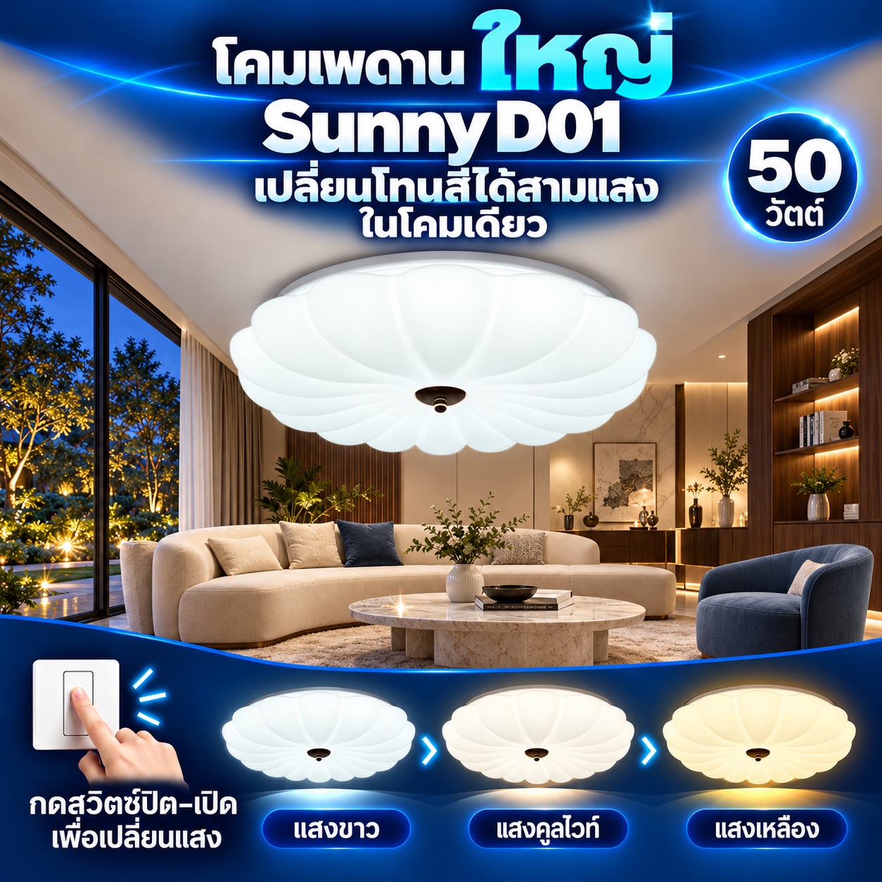 ไซส์ใหญ่ Sunny D01 เปลี่ยนสี 50 วัตต์