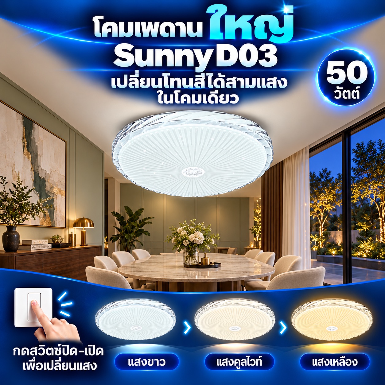 ไซส์ใหญ่ Sunny D03 เปลี่ยนสี 50 วัตต์