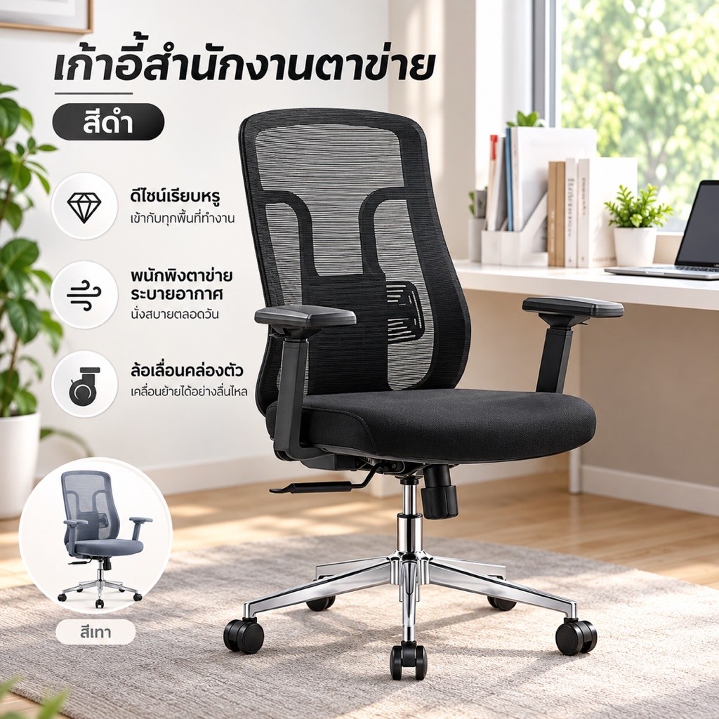 เก้าอี้ เบาะผ้า สีดำ