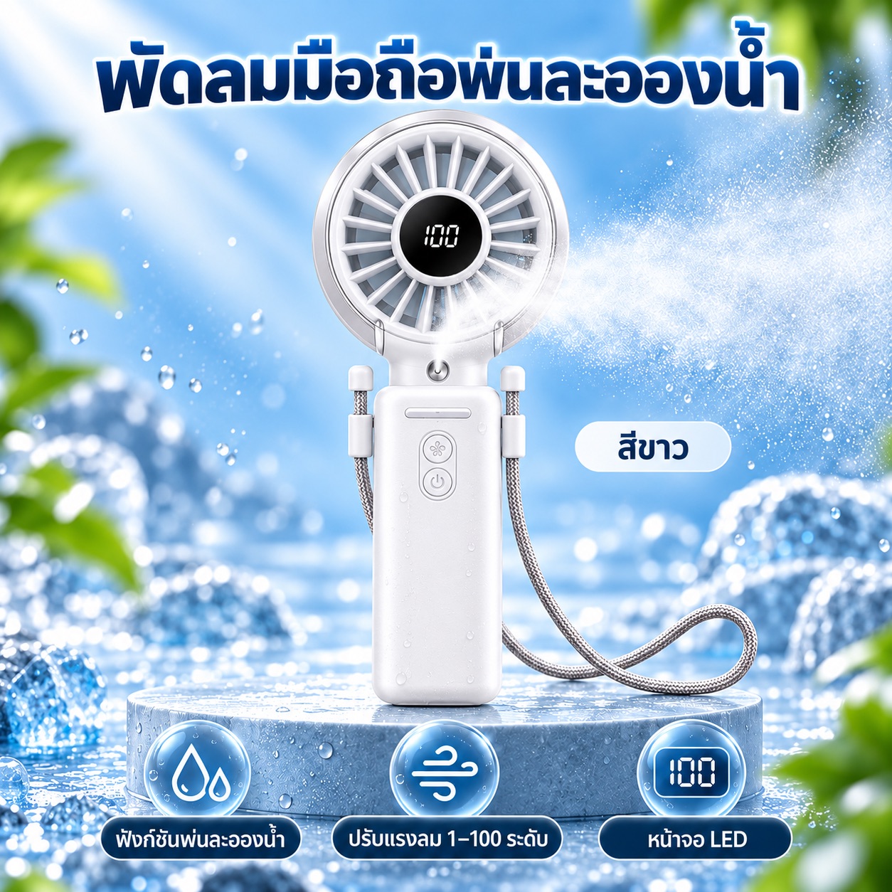 พัดลมพกพาไอน้ำ สีขาว