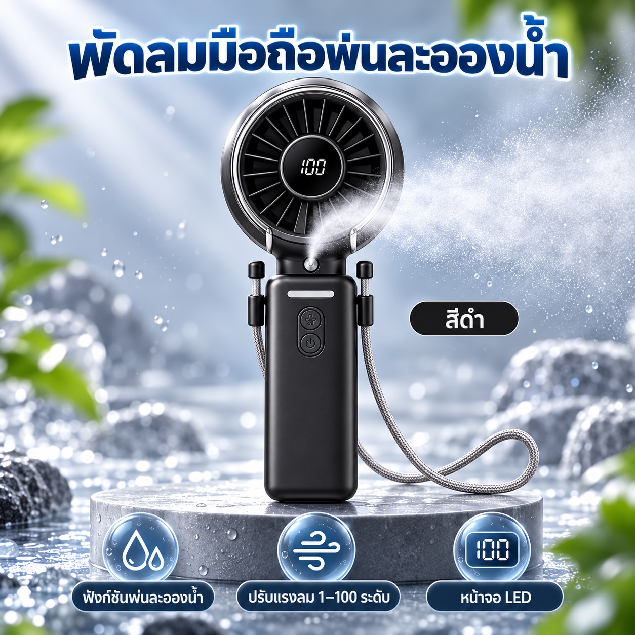 พัดลมพกพาไอน้ำ สีดำ