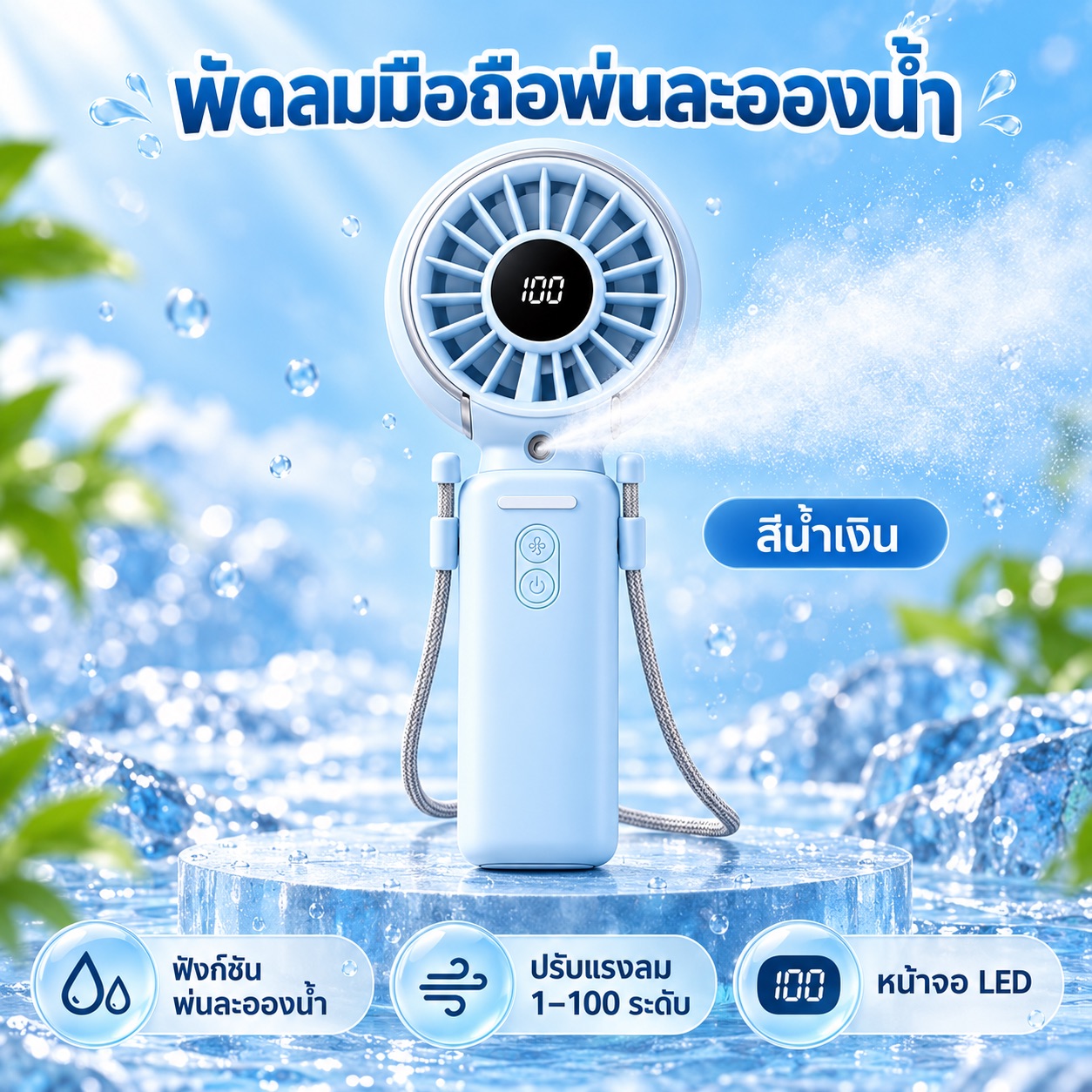 พัดลมพกพาไอน้ำ สีน้ำเงิน