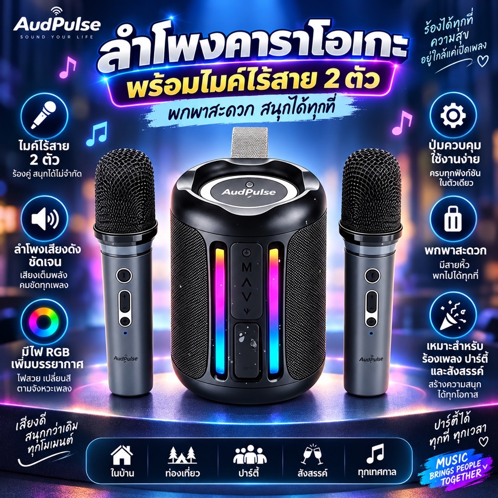 ลำโพง พร้อมไมค์ รุ่น D สีดำ